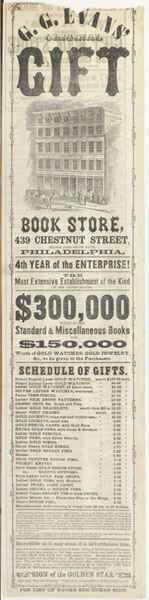 G. G. Evans. G. G. Evans&rsquo; Original Gift Book Store. [Philadelphia, 1861?]. McAllister Collection.